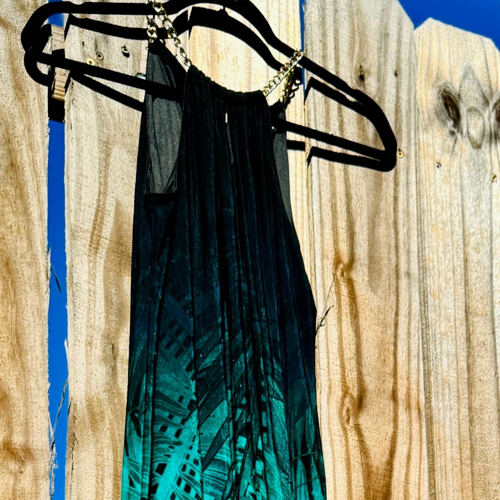 Jennifer Lopez tropical 50” maxi dress with chain